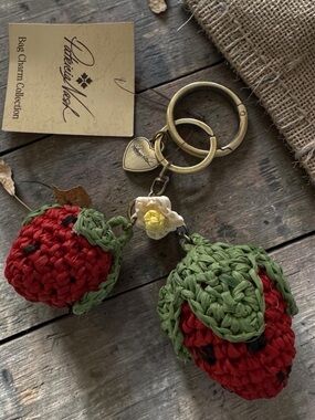 Patricia Nash Red & Green Crochet Strawberry Keychain/Bag Charm NWT